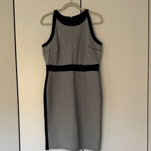 Ann Taylor Navy and White Striped Midi Dress